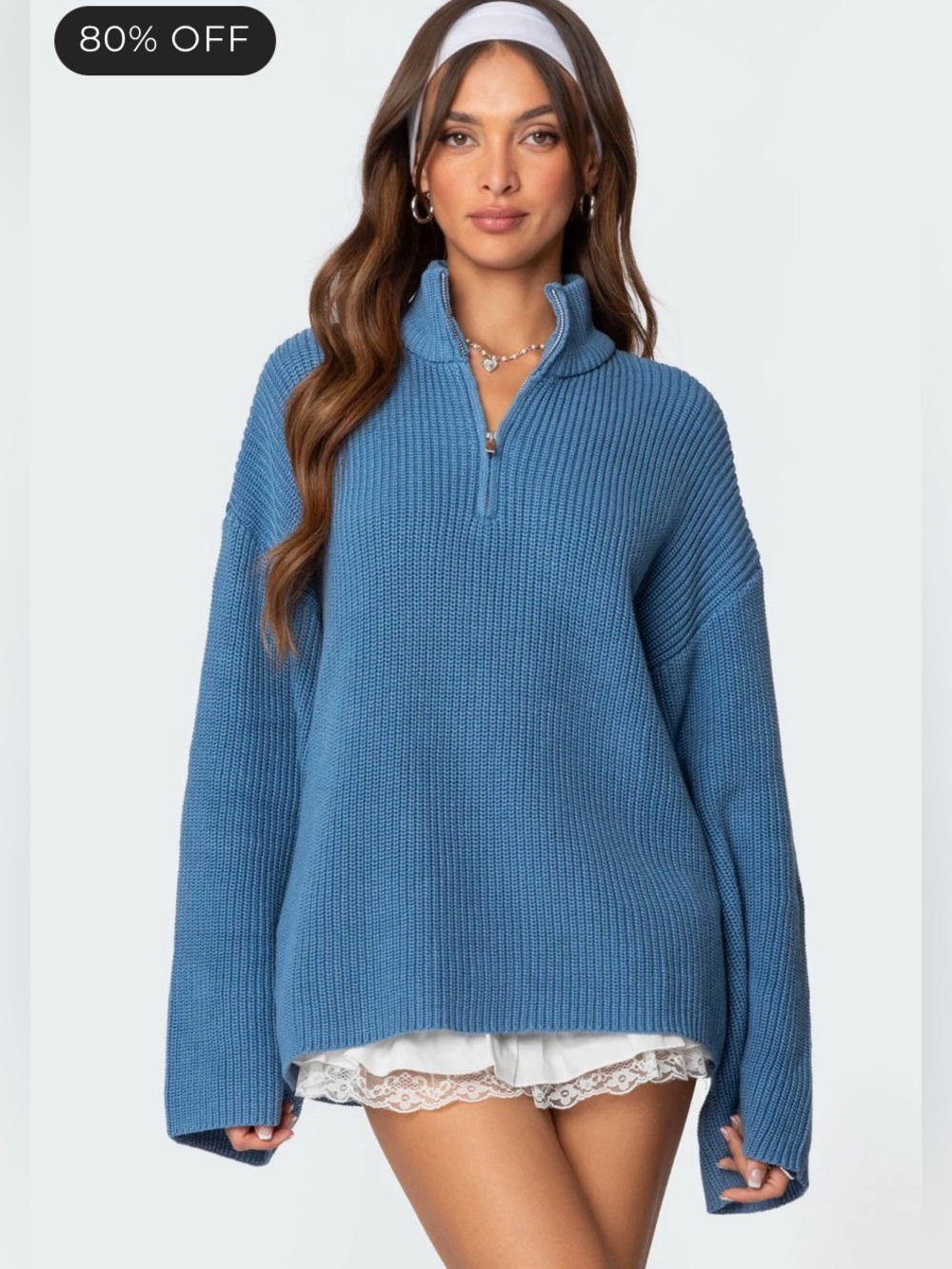 Edikted Amour High Neck Oversized Zip Sweater